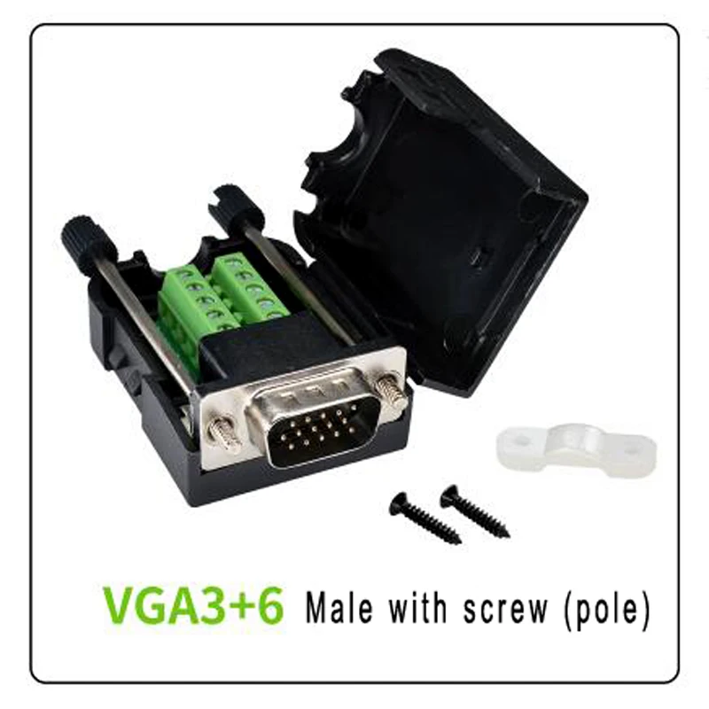 Vga solderless male to female connector display db15 three row 15 pin VGA terminal with housing vga3+6