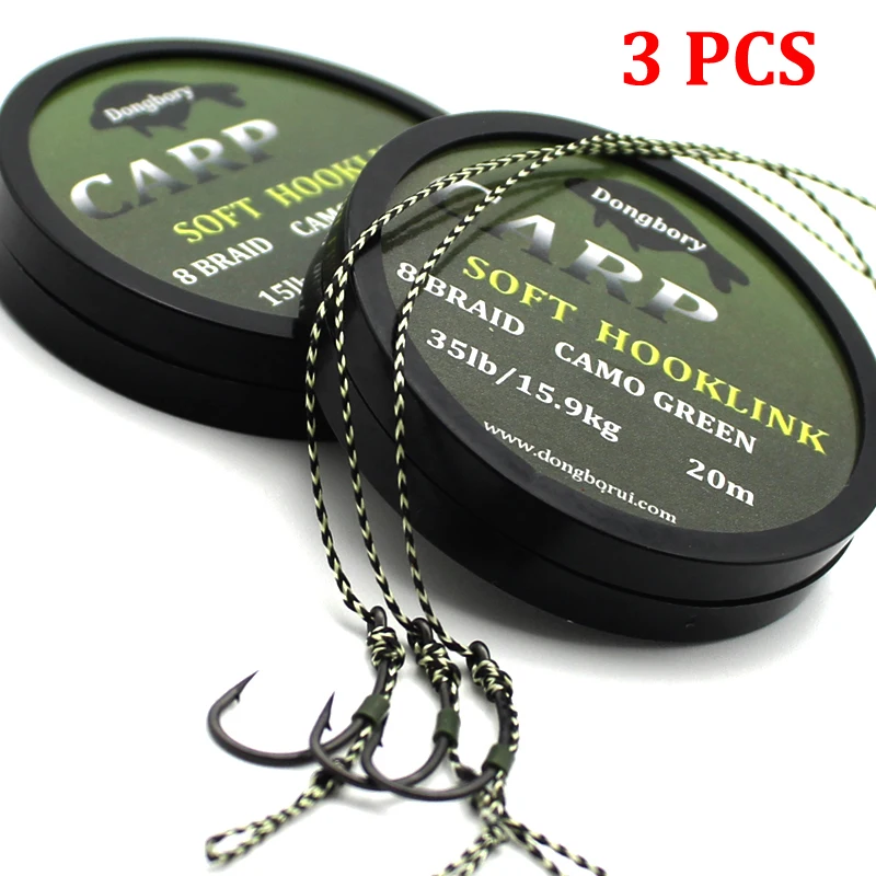 3PCS Carp Fishing Line Braided Hook Link 8 String 20m 15lb 25 35lb Green Black Mix Color For Coarse Carp Fishing Tackle Hooklink