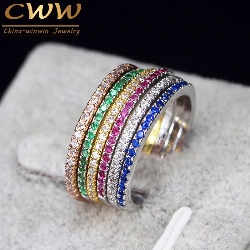 CWWZircons Brand Fashion 3 pcs Engegament Wedding Ring Set Mixed Color Round Red Green Blue Cubic Zirconia Rings For Women R016