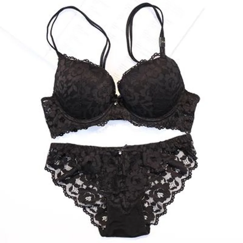 Sanderala Sexy Push Up Bra Set Deep V Brassiere Thick Cotton Women Underwear Set Lace Embroidery Flowers Lingerie for women