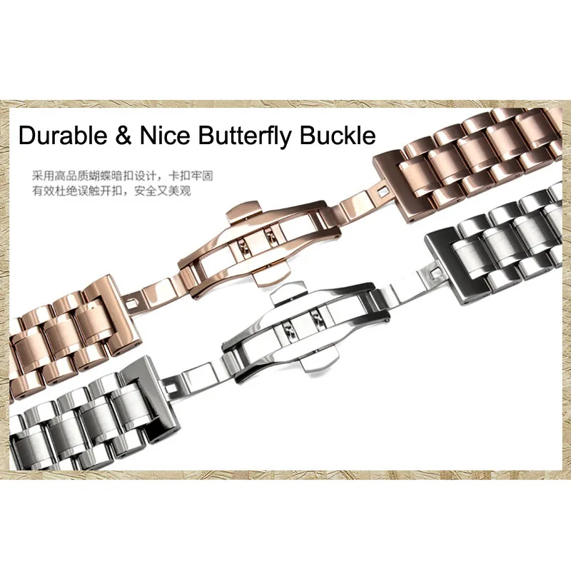 Watch Strap 12 14 15 16 17 18 19 20mm 21 22mm 23 24 25 26mm Stainless Steel Watch Band Butterfly Buckle Replacement Wrist Belt