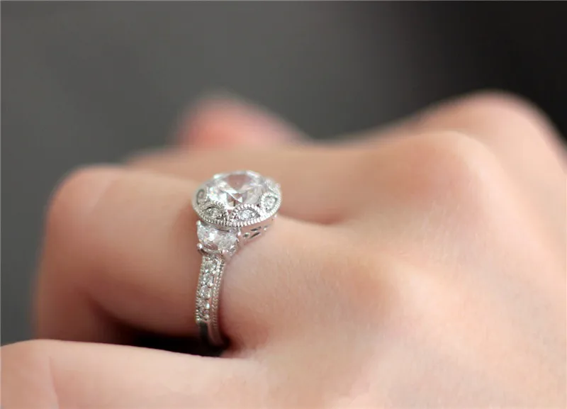 Vintage Promise ring 925 Sterling Silver Cubic Zirconia Hollow Wedding Band Rings for women Bridal Engagement Finger Jewelry