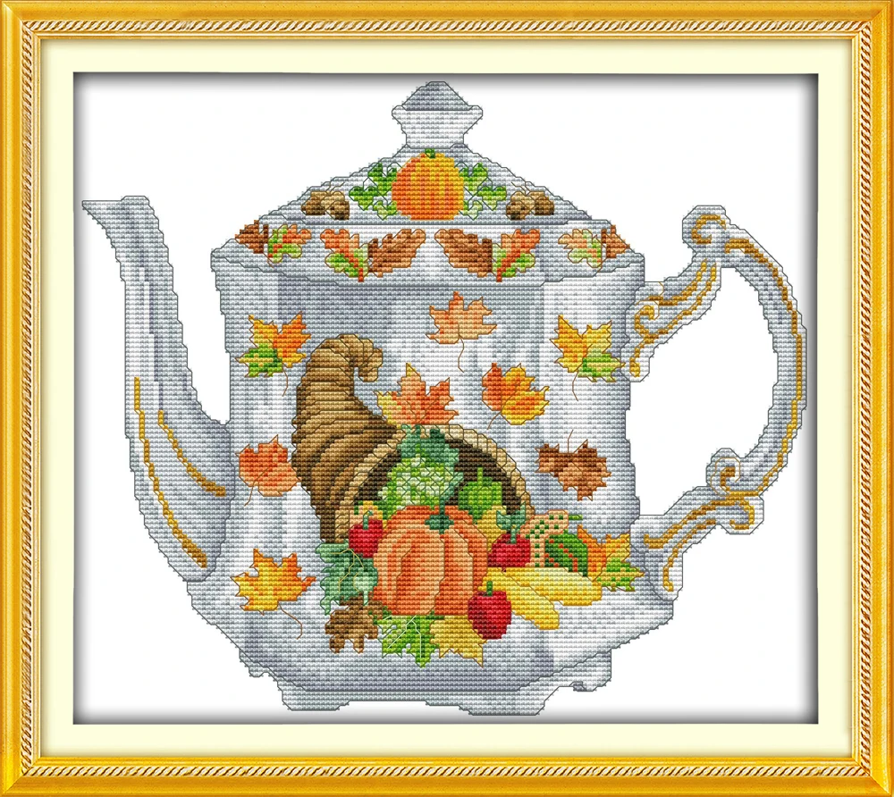 The scarecrow teapot cross stitch kit cartoon aida 18ct 14ct 11ct cloth counted printed canvas set stitches embroidery handmade