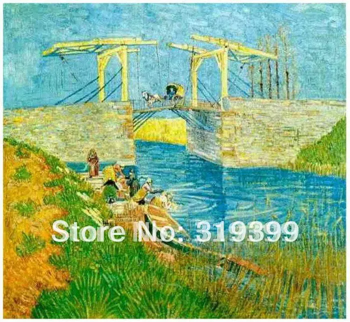 Linen Canvas Oil Painting reproductio, The Langlois Bridge at Arle by vincent van gogh,100% handmade,Free DHL ,museum quality