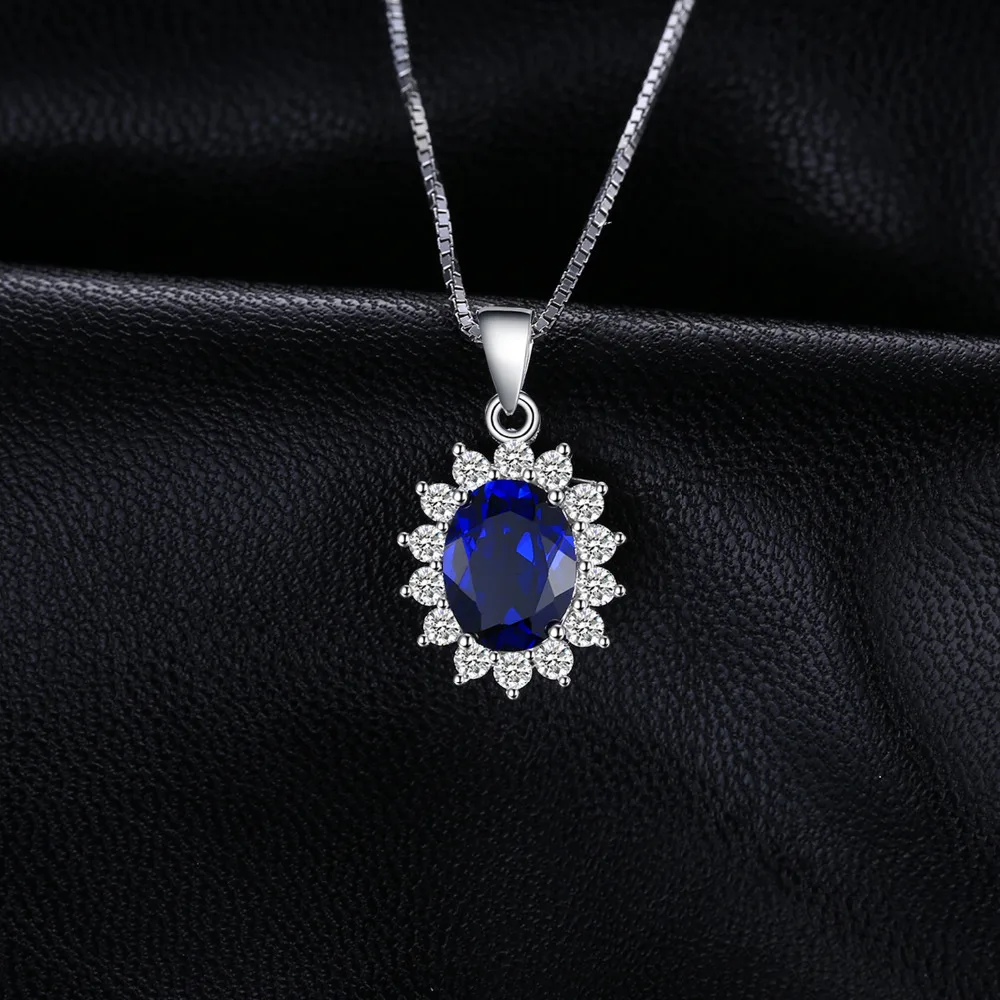 JewelryPalace Princess Diana Created Blue Sapphire Ruby Simulated Emerald 925 Sterling Silver Pendant Necklace for WomenNo Chain