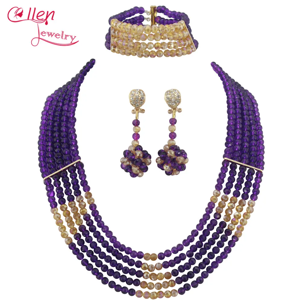 Nigerian wedding african beads jewelry sets for brides Crystal Necklace Bracelet Earrings cheap fashion jewelry sets  E1184