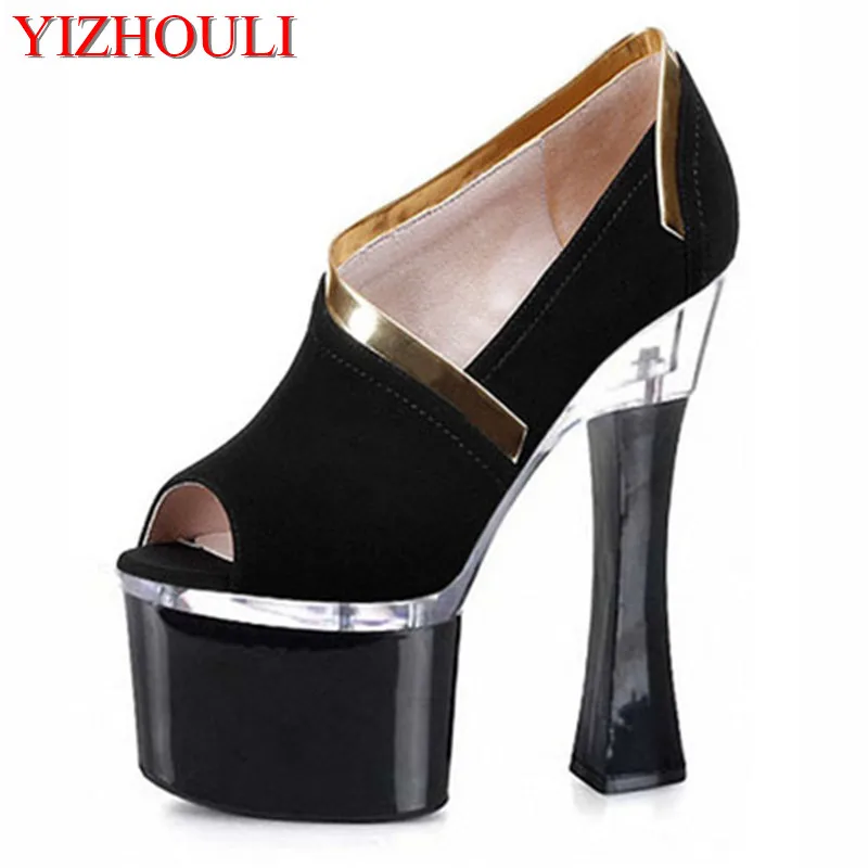 new fashion club super high heels, thick bottom waterproof platform women's shoes 18cm hate high Dance Shoes