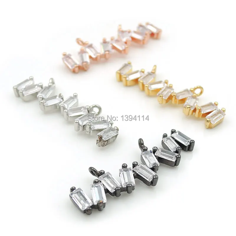 

30*10*3 мм Micro Pave Clear R-CZ Zigzga Bar Шарм с двойными кругами подходит для женщин в качестве аксессуара для ожерелья