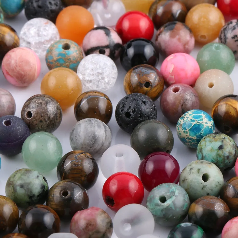 100 Pieces Mix Natural Stone Beads Agates Amazonite Unakite Stone 6 8mm Loose Beads for Jewelry Making Necklace DIY Bracelet