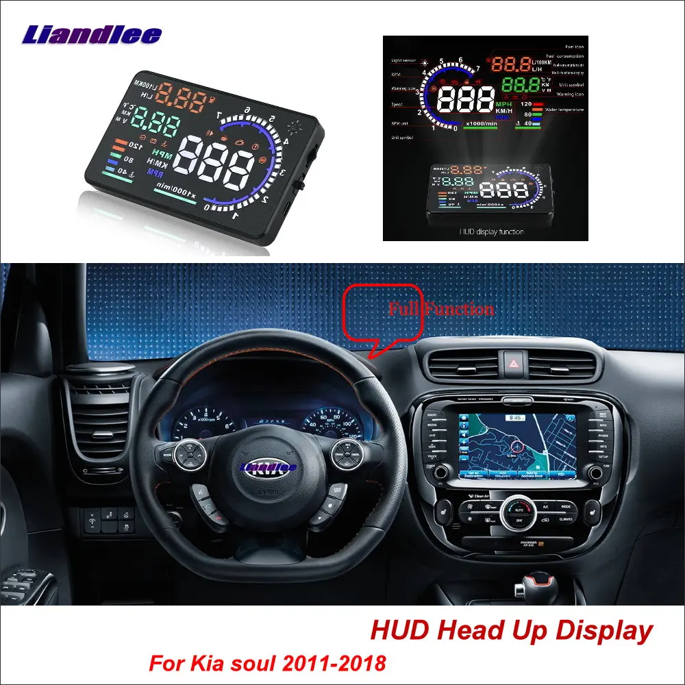 Full Function Car HUD Head Up Display For Kia soul 2011-2018 Safe Driving Screen OBD Speedometer Projector Windshield