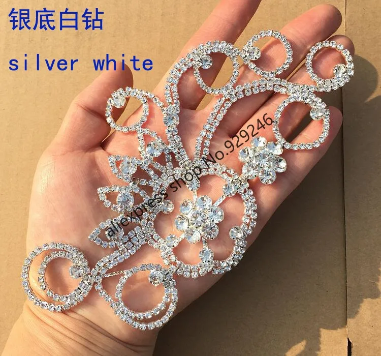 free shipping 1pc/lot delicate big flower AB crystal rhinestone gold applique for hairdress bags garment costume embellishments