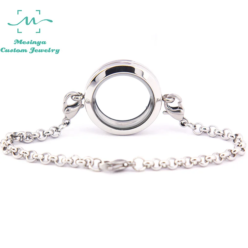 10pcs 18-19cm 316L plain magnetic stainless steel floating charm living glass locket bracelet