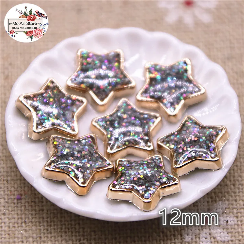 50 Stuks Glitter Hart/Ster/Boog Plastic Plaksteen Knoppen Ambachten Cabochon Scrapbooking Diy Accessoires