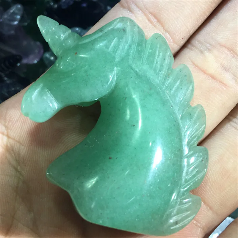 2 Inch Natural Aventurine Crystal Unicorn Ukiran Kuda Kepala Patung Koleksi