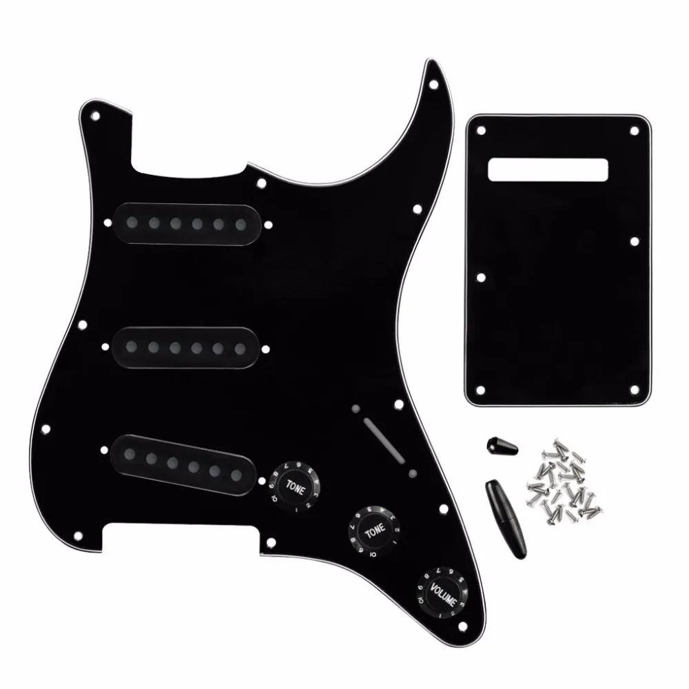 Set of 3Ply Black 11 Hole SSS Guitar Pickguard ST Back Plate with Pickup Covers Guitar Knobs Tips Guitar Parts & Accessories