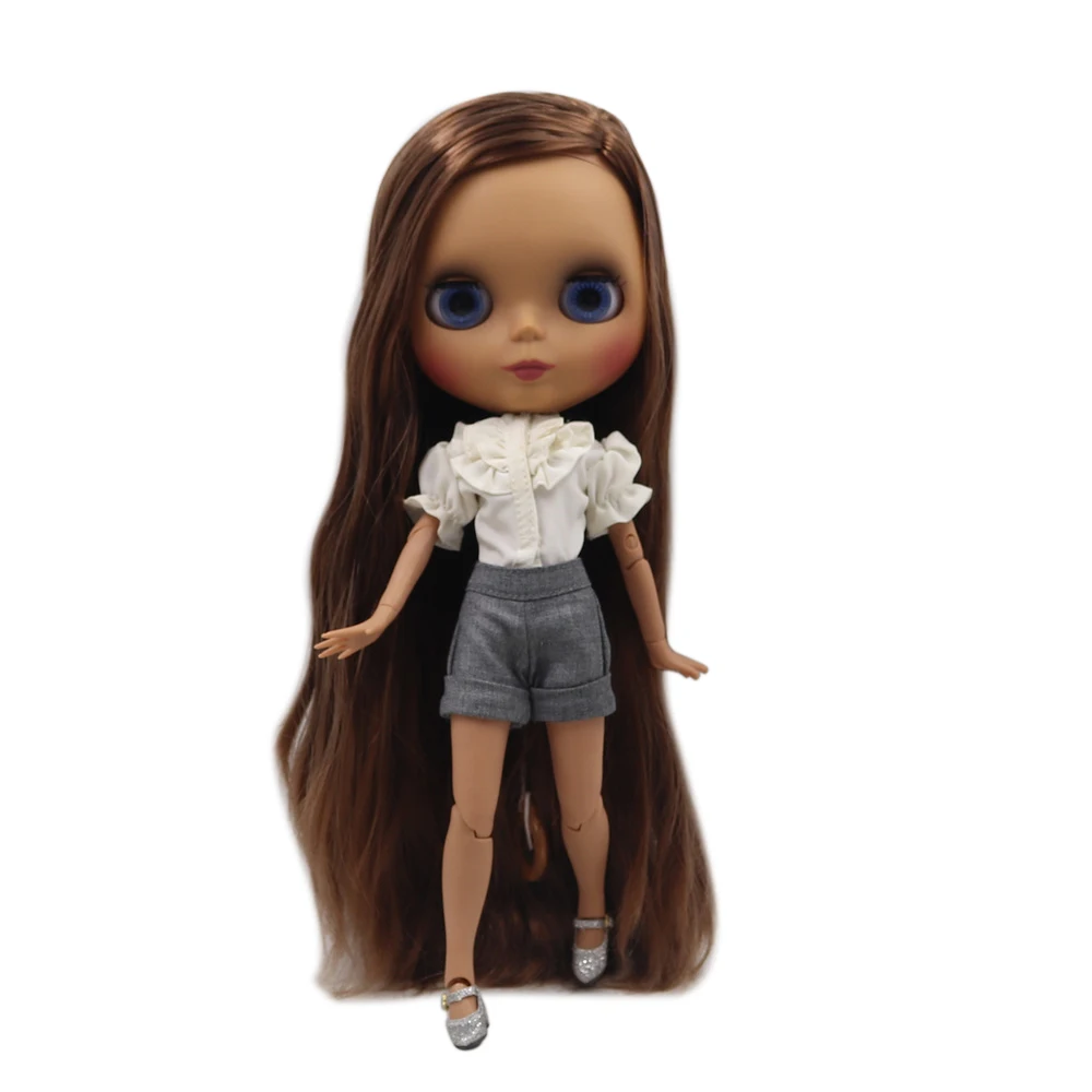 ICY DBS Blyth doll 30cm bjd with dark skin Wild brown soft long straight hair nude JOINT body matte face ICY SD DIY toy BL9158