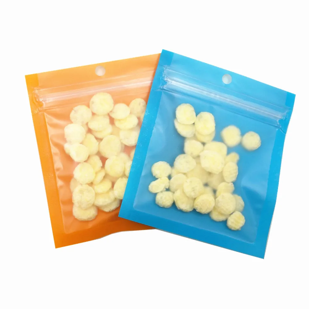 200PCS 7x8cm Matte Blue Orange Plastic Package Bag Clear Self Seal Zip Lock Bags Jewelry Earphone Storage Pouch With Hang Hole