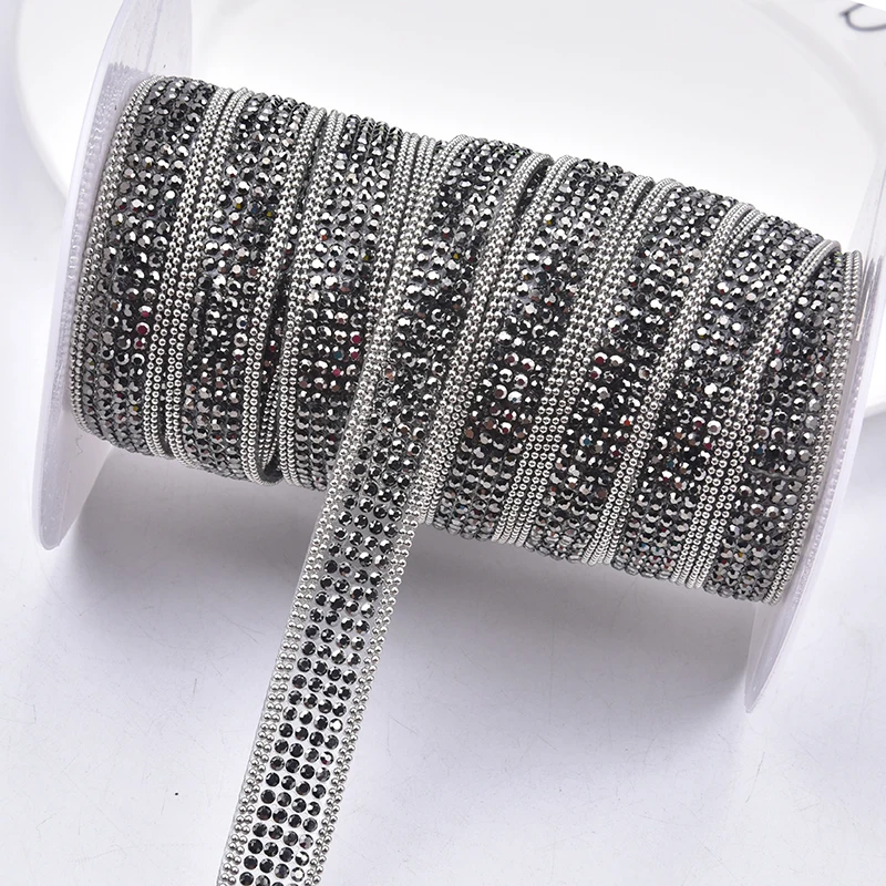 1/2 Yard Iron on Resin Rhinestone Trim Hot Fix Grey Diamond Crystal Tape Ribbon Banding for Clothing Shoes Bags Decoration