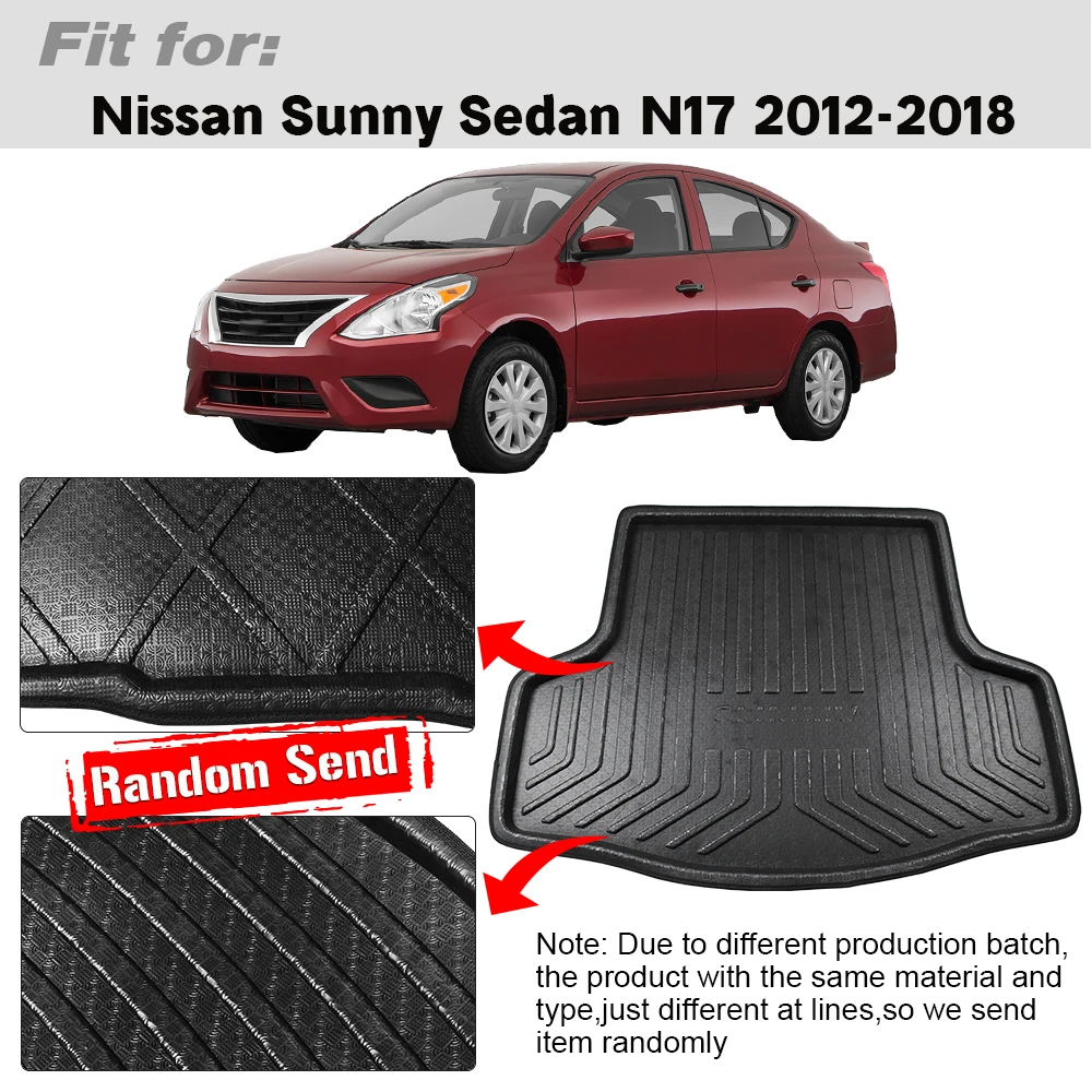 Buildreamen2 For Nissan Versa Almera Sunny Latio Sedan 2012-2018 Car Rear Trunk Mat Boot Tray Liner Floor Cargo Mud Carpet Pad