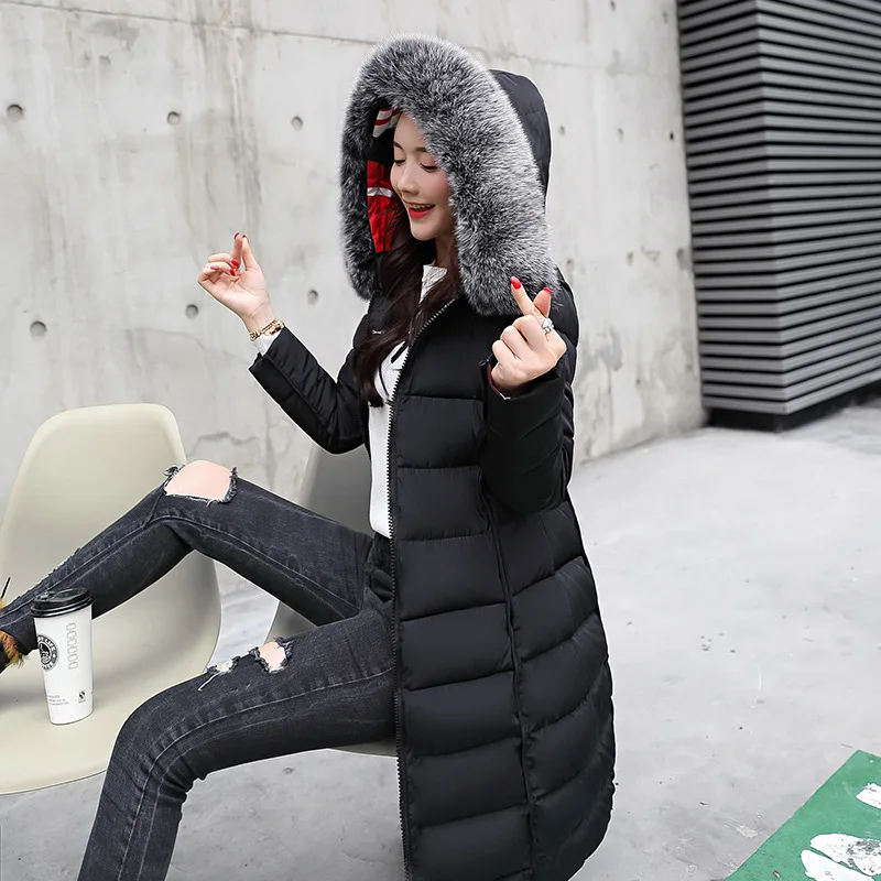 2019 Women\'s Winter Jacket The Two Sides Wearing Large Fur Collar Cotton Jacket Long Over The Knee Thick Hooded Women Outwear