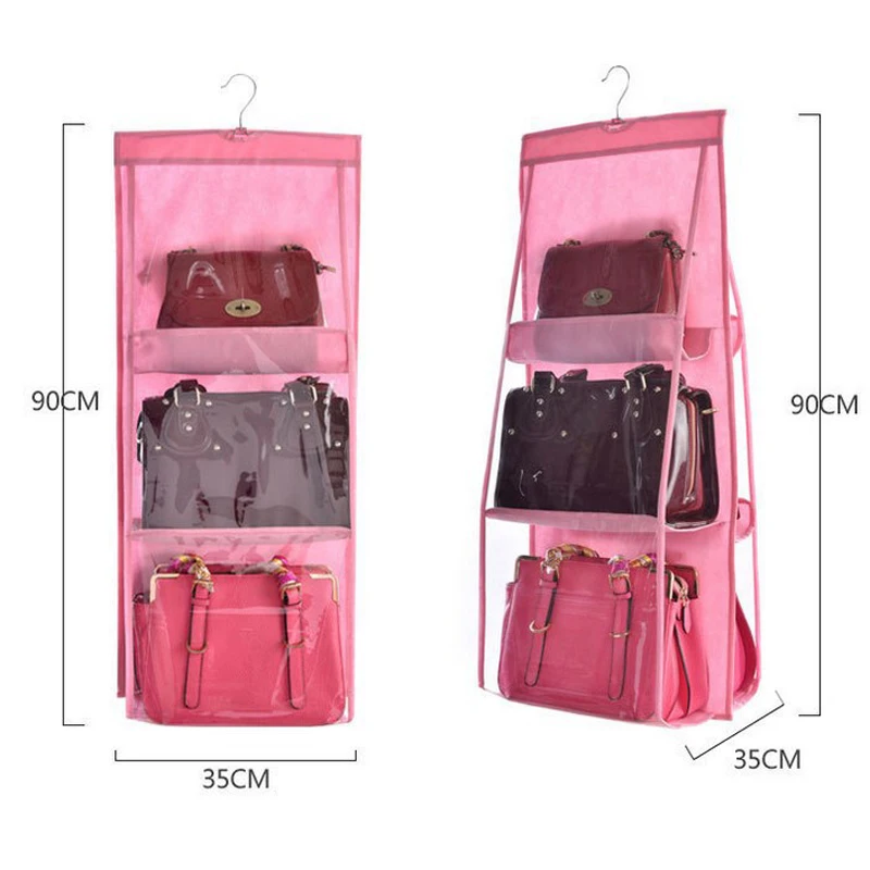 6 Pocket Storage Bag Hanging Organizer for Wardrobe Closet Handbag Transparent Door Wall Clear Sundry Shoe Bag with Hanger Pouch