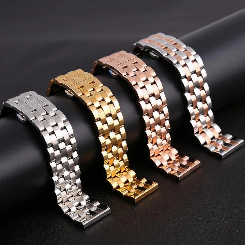 High Quality  Watchband 18mm 20mm 22mm 24mmStainless Steel Watch Band Strap Men Silver Rose Gold Bracelet Replacement Solid Link