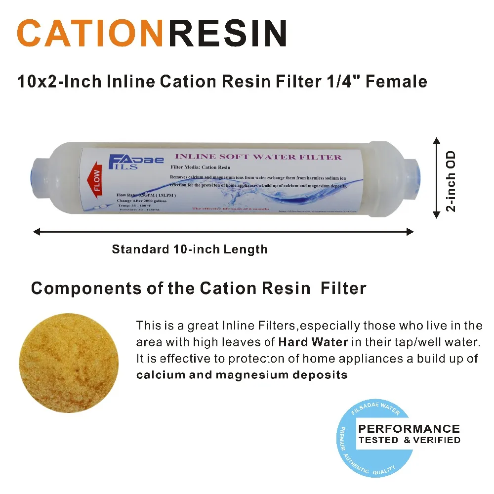 Cartouche filtrante en résine post-adoucissante en ligne, système RO, livre de remplacement, 10 po, 2 po, OD x 10 po L, 4 paquets