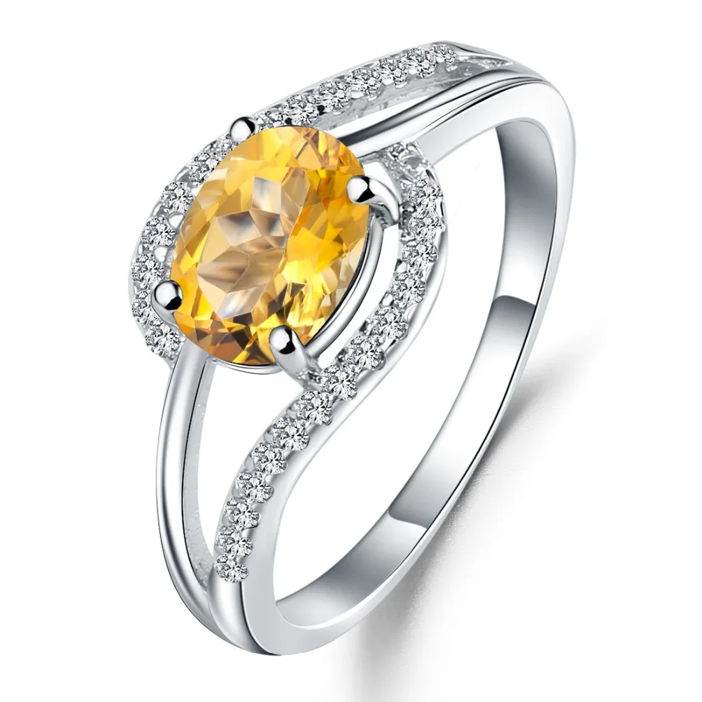 

GEM'S BALLET 100% 925 Sterling Silver Oval Birthstone Ring 1.30Ct Natural Citrine Gemstone Rings For Women Wedding Fine Jewelry