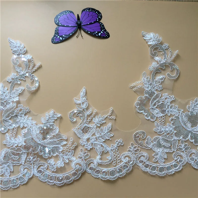 9Yds Vintage Corded Wedding Edging Alencon Lace Trim Bridal Embroidered Polyester Sequin Lace Accessories Evening Dress Material