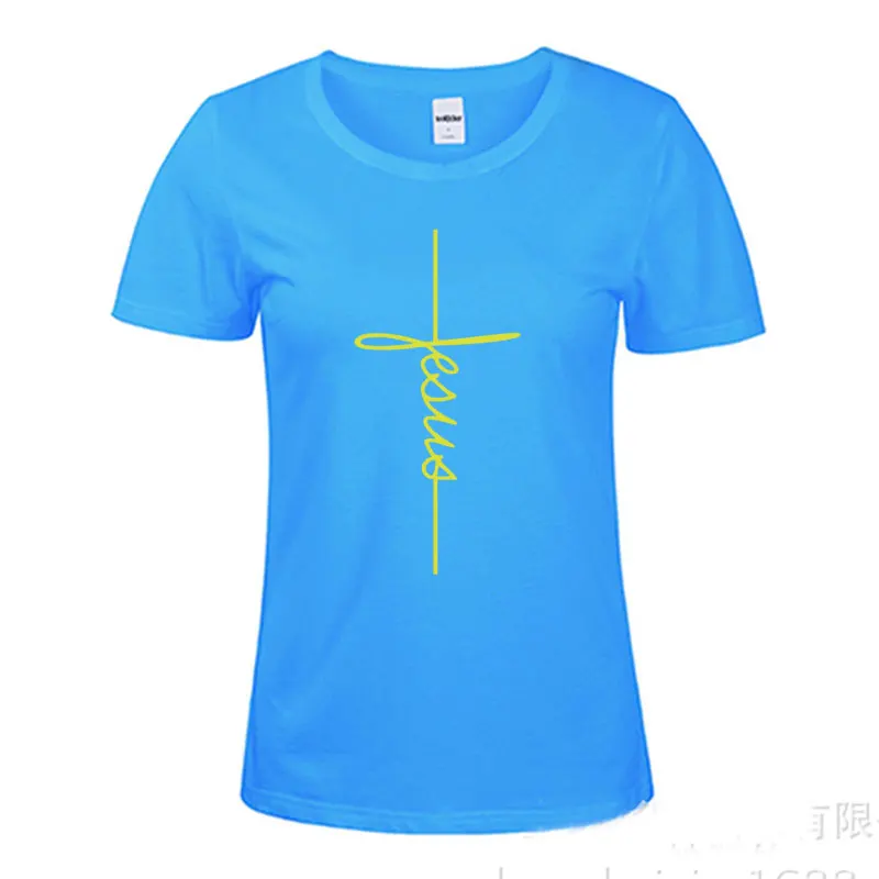 Nuove Donne di Gesù Croce T-Shirt Christian Religioso Tshirt Divertente Grafica Magliette Signore O Collo Casual Magliette E Camicette Nave di Goccia Vestiti di Cotone