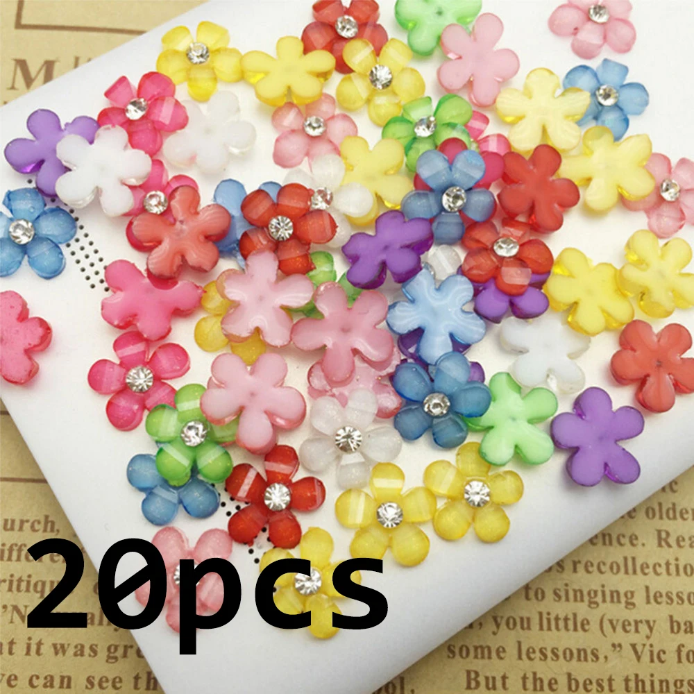 20pcs/LOT Cute Resin Flower With Rhinestone Flatback Cabochon For Jewelry Findings DIY Phone,nail Art Decoration