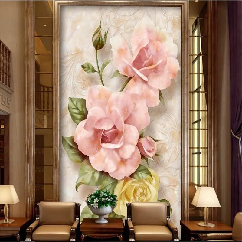 

wellyu Custom large fresco stone reliefs rose porch aisle background wallpaper papel de parede para quarto