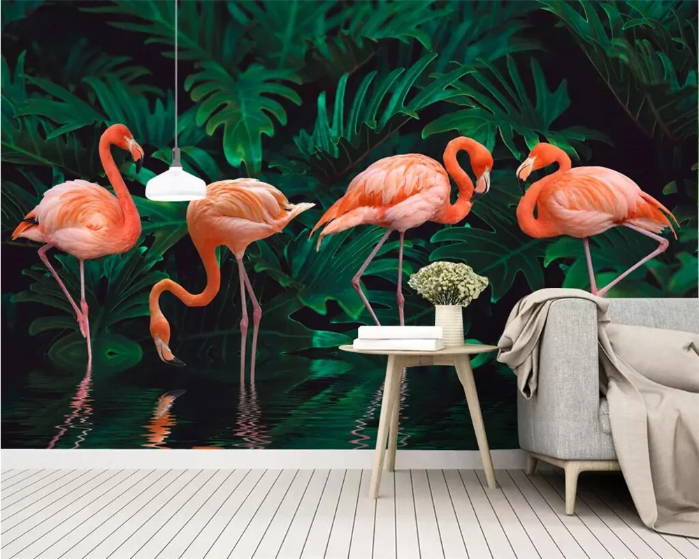 

3d wallpaper mural tropical rainforest flamingo TV background mural living room bedroom home decor wallpaper for wall