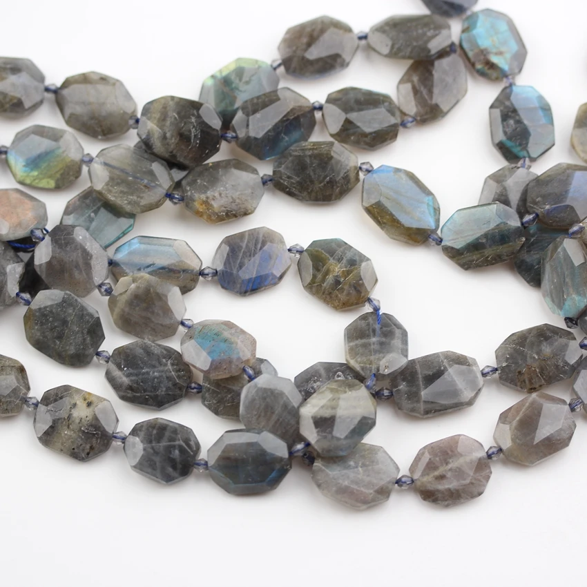 Polished Natural Flash Labradorite Stone Beads,Drilled Faceted Octangle Slab Beads Pendant Necklace Craft,Approx 15-18PCS Strand