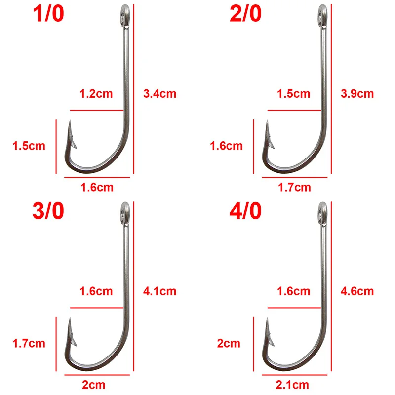 50pcs 34007 Stainless Steel Fishing Hooks White Big Extra Long Shank Fishing Hook Size 1/0 2/0 3/0 4/0 5/0 6/0 7/0 8/0 9/0 10/0