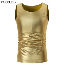 Mens Shiny Coated Metallic Tank Top 2022 Summer Sleeveless Vest Men Hip Hop Nightclub Party Perform Dance Tops Camisetas Hombre