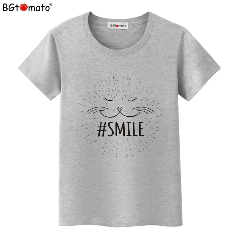 BGtomato Áo Mồ Hôi Smile Cat Áo Sơ Mi Thiết Kế Sáng Tạo Bán Áo Thun Nữ Thoáng Mát Mùa Hè Mới Thời Trang Áo Nữ