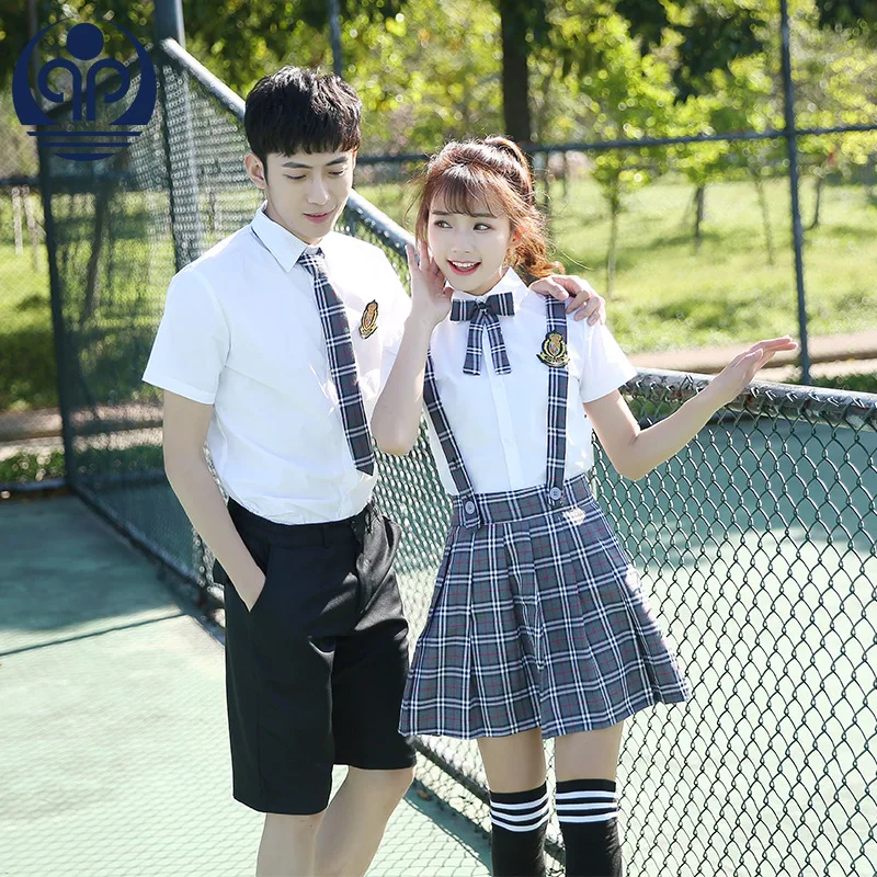 Summer School Uniform for Girls Short Seeve Shirt + Plaid Skirt Japanese Style Korean Students Uniform Sailor Suits D-0580