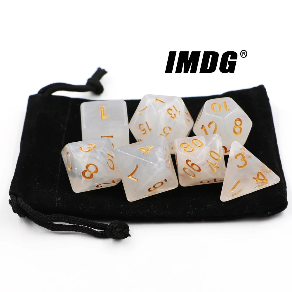 IMDG 7pcs/set Creative RPG Game Dice Polyhedron Acrylic Dice DND Drawing Digital Game Dice with Bag