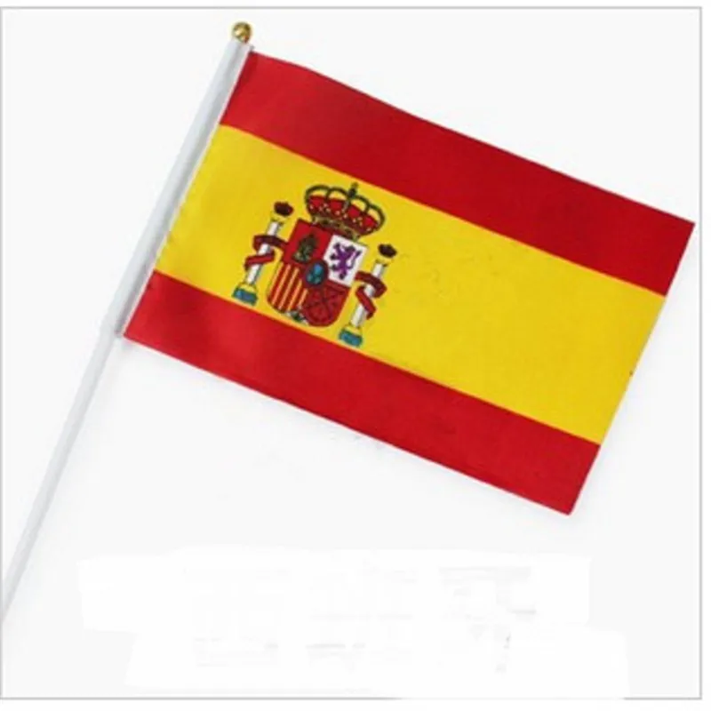 5pcs/lot hand waving Spain Australia Korea Japan Brazil Russia France Germany Portugal England Iran with pole Flags 14 * 21 CM