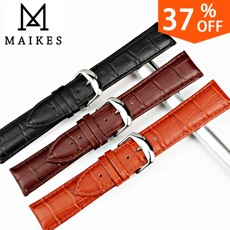 MAIKES New Design Watch Band Genuine Leather Watch Strap 12mm-24mm Watches Bracelet Watch Accessories Black Watchbands For Casio