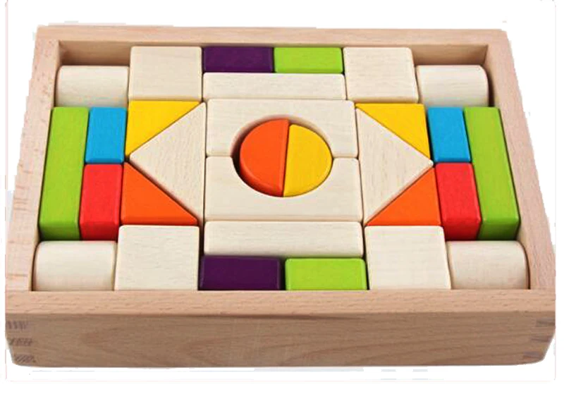 Free ship kids natural colored 30pc solid beech wood wooden building construction blocks toys educational children gifts