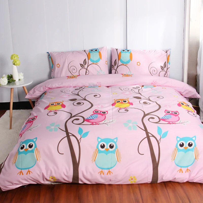 

Owl Cartoon Kids Bedding Sets size 2/3Pcs Duvet Cover Set For USA Europe 4-7Pcs Bed Linens Sheet Set For Russia bedclothes Pink