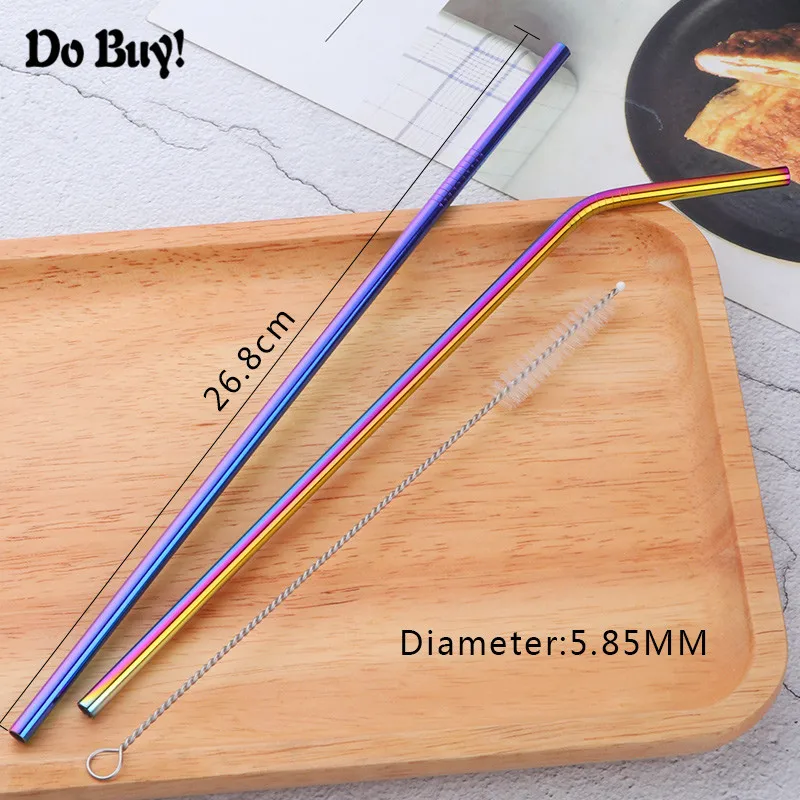 2 Pcs Long Stainless Steel Drinking Straws with Cleaner Brush Reusable Metal Straws 26.7cm Length Eco-friendly Home Bar Tools