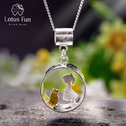 Lotus Fun Reale argento sterling 925 Creativo fatto a mano Gioielleria raffinata Incontro d'amore con ciondolo gatto senza collana per regalo da donna