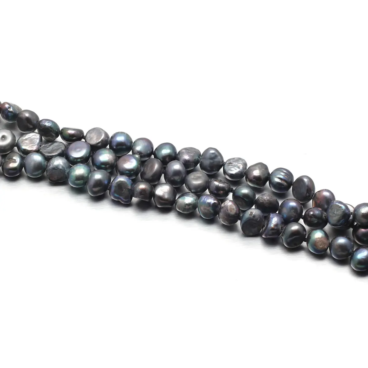 7-8mm Black Baroque 3 Rows Natural Freshwater Pearl Bracelets Jewelry Bangle for Women and Men