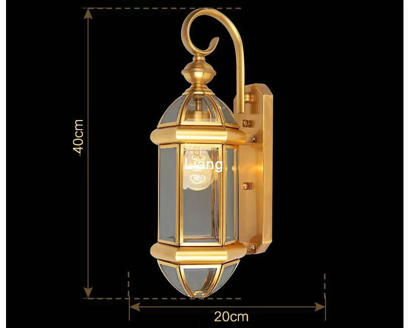 Trasporto Libero Nordic Americano Classico Rame Bronzo Lampada Da Parete Per Esterni D20cm H40cm Ottone Vetro Riparo Della Parete AC 100% Garantito