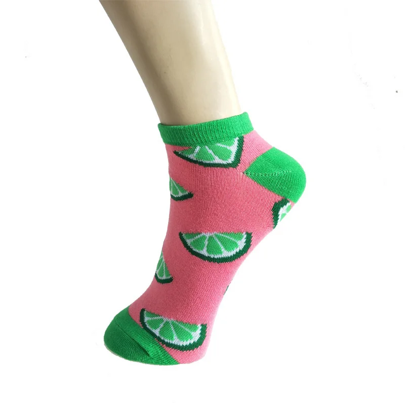 Cartoon Fruit Lemon Watermelon Beach Shoes Cute Women low cut Boat Socks Fashion Stripe Funny Harajuku Cotton invisible Socks