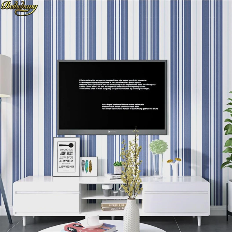 beibehang Simple Mediterranean blue vertical stripes wallpaper children's bedroom bedroom living room TV background wall paper