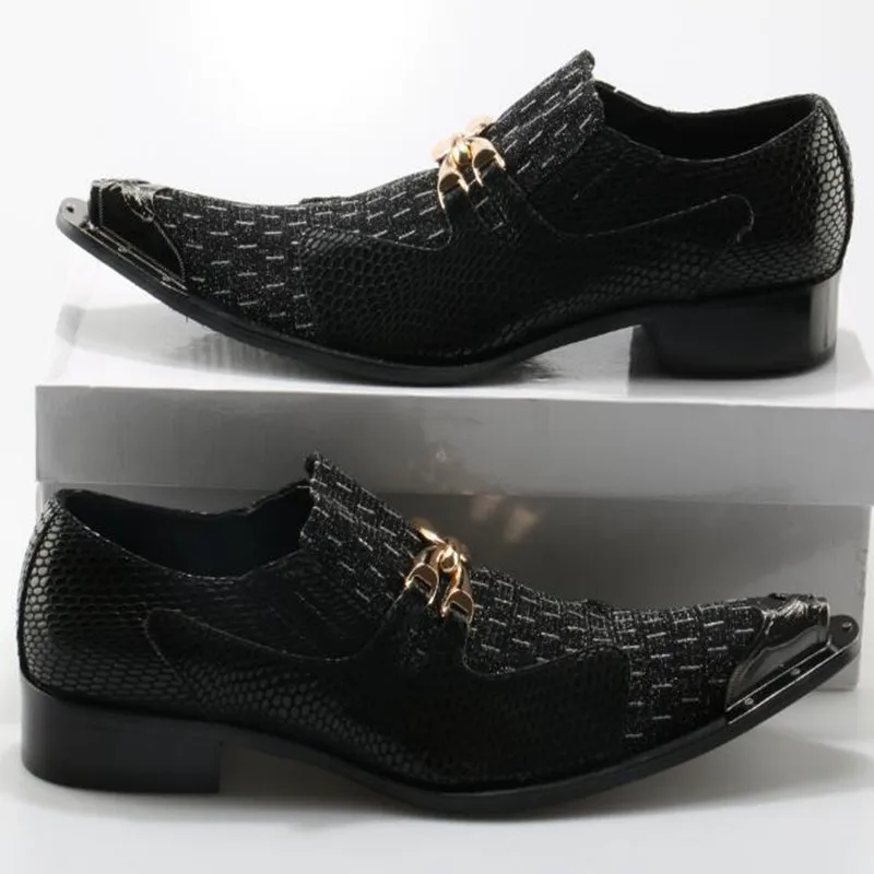 Zobairou mens classic shoes spiked loafers black wedding gold toe dress shoes brogue flats slip on shoes-factory-direct